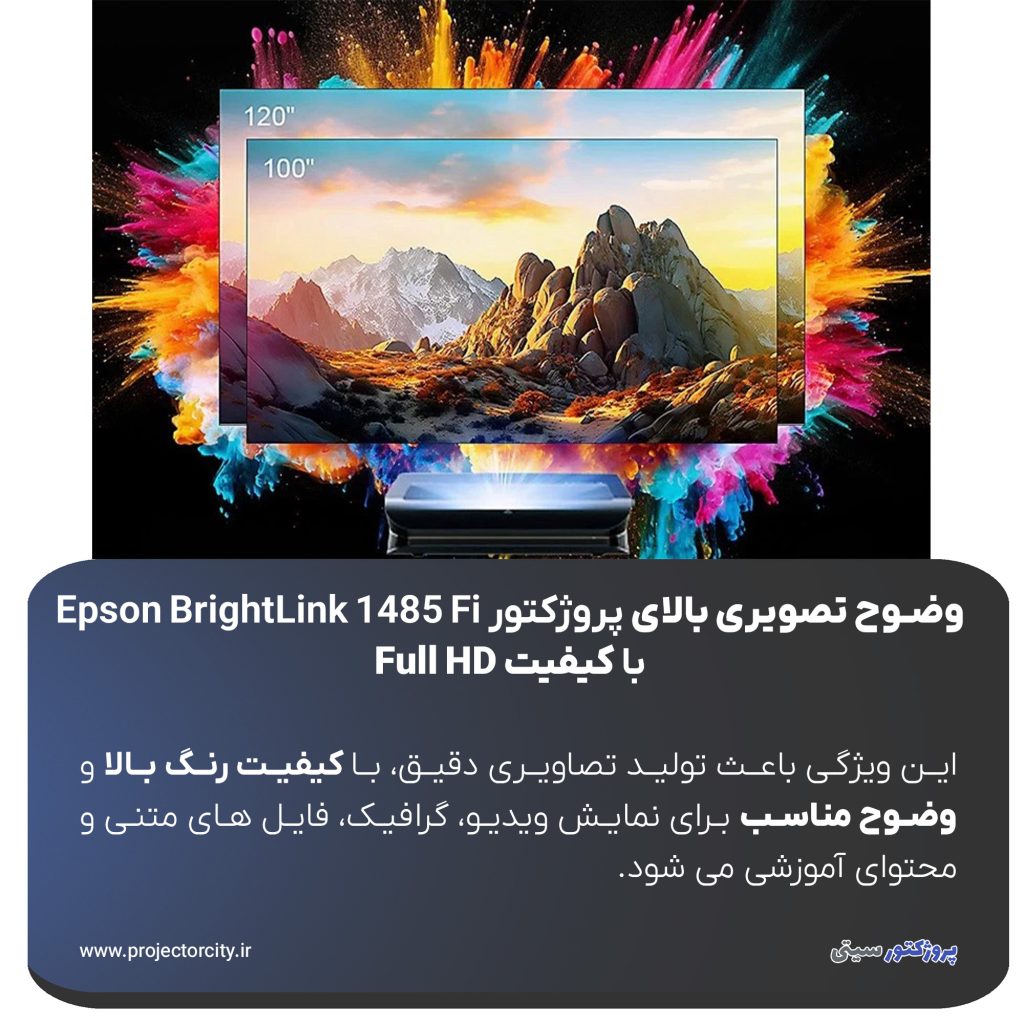Full HD (1920x1080) با نسبت تصویر 16:9 به همراه فناوری تصویر پیشرفته اپسون، باعث تولید تصاویری دقیق، با کیفیت رنگ بالا و وضوح مناسب برای نمایش ویدیو، گرافیک، فایل ‌های متنی و محتوای آموزشی می ‌شود.